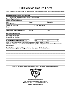 TCI Service Return Form