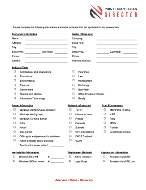 Print Audit Product Requirements Form
