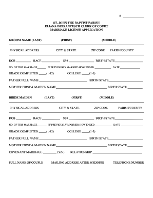 Louisiana Marriage License Application