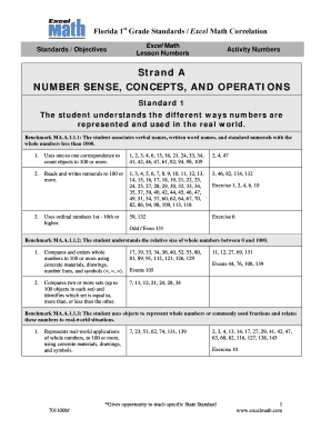 Fillable Online Florida 1st Grade Standards / Excel Math Correlation ...