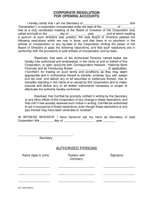 Corporate Resolution for Opening Accounts