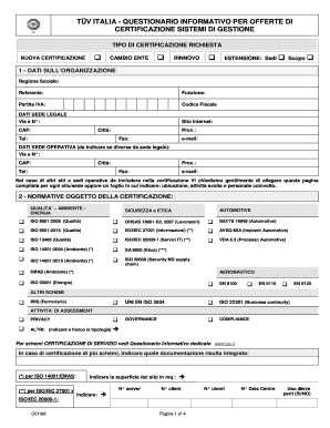 Questionario Informativo per Offerte di Certificazione Sistemi di Gestione