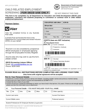 Child Related Employment Screening Application Form
