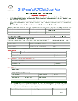 Student Entry and Declaration Form