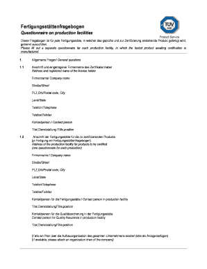 Fertigungsstättenfragebogen