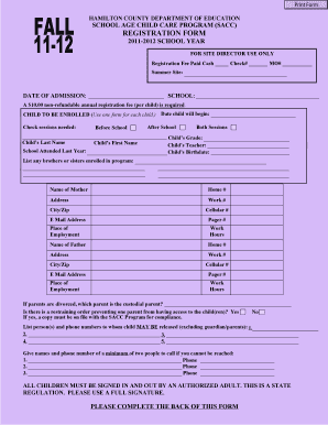 Hamilton County SACC Registration Form