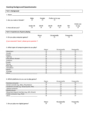 Gaming Background Questionnaire