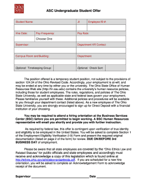 ASC Undergraduate Student Offer Letter