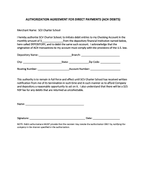 Authorization Agreement for Direct Payments (ACH Debits)