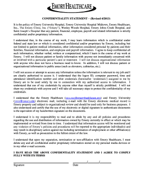 Emory Healthcare Confidentiality Statement