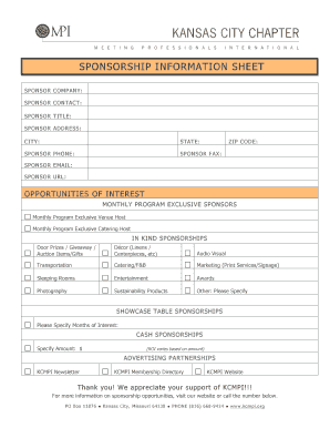 Progress report template excel - SPONSORSHIP OPPORTUNITIES 2013 2014 - KCMPI