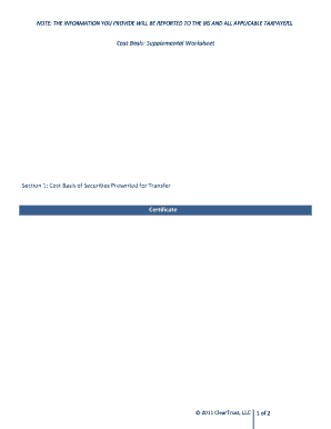 Cost Basis Worksheet for Securities Transfer