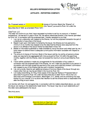Seller's Representation Letter