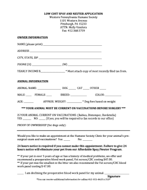 Low Cost Spay and Neuter Application