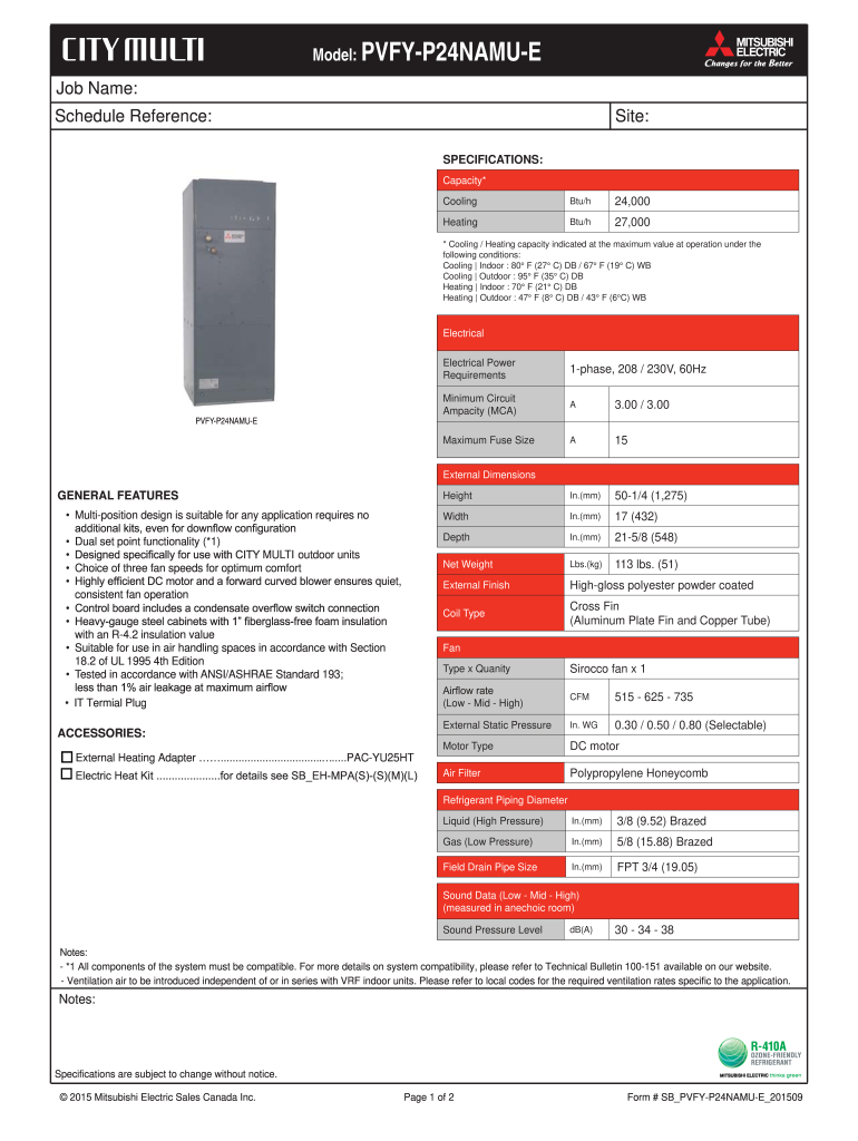 Model PVFYP24NAMUE - mitsubishielectric Preview on Page 1.