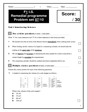 Science Remedial Programme Test