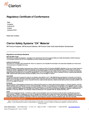 Regulatory Certificate of Conformance
