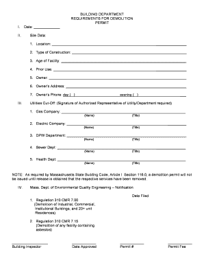 Massachusetts Demolition Permit Application