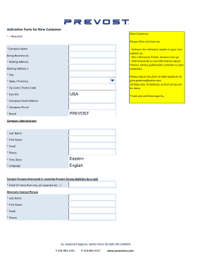 New Customer Telematic System Activation Form