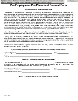 Pre-Employment Drug and Alcohol Consent Form