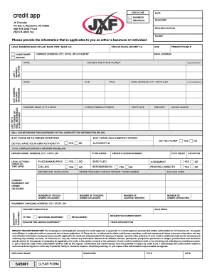 JX Financial Credit Application Form