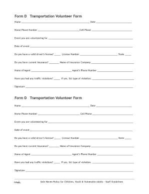 Transportation Volunteer Form