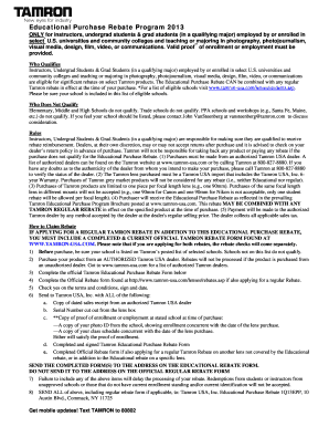 Tamron Educational Purchase Rebate Form