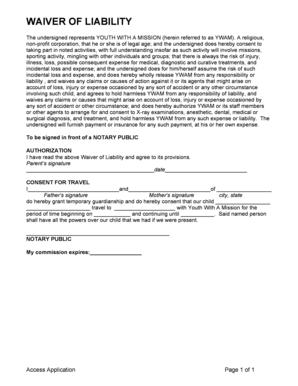 Waiver of Liability for Youth With A Mission