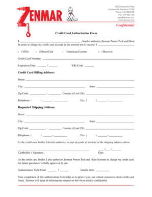 Credit Card Authorization Form
