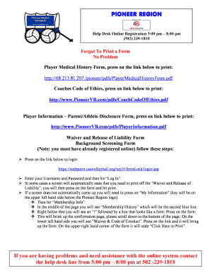 Player Medical History Form