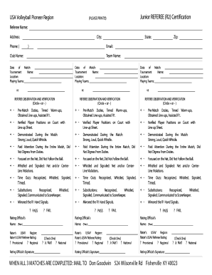 USA Volleyball Junior Referee Certification Form