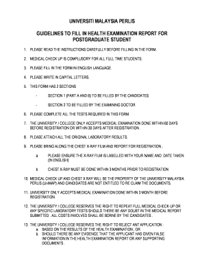 Health Examination Report for Postgraduate Students