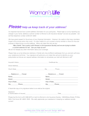 Woman's Life Insurance Address Update Form