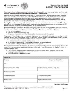 Oregon Standardized Group Profile Form