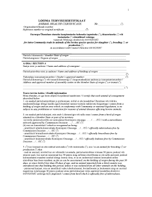 EU Animal Health Certificate