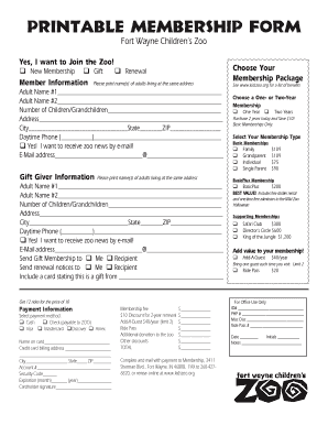 Fort Wayne Children's Zoo Membership Form