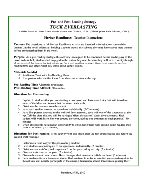 Tuck Everlasting Pre-Reading Activity