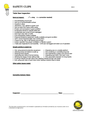 Table Saw Inspection Form