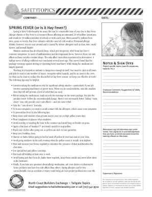 Spring Hay Fever Safety Notice