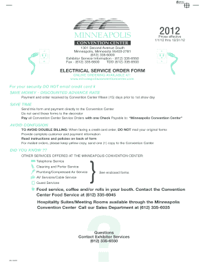 Minneapolis Convention Center Electrical Service Order Form