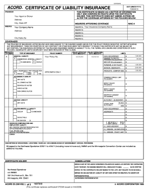 Certificate of Liability Insurance