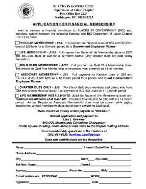 Blacks in Government Membership Application