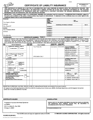Certificate of Liability Insurance