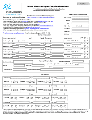 Science Adventures Express Camp Enrollment Form
