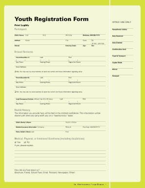 California Youth Sports Program Registration Form