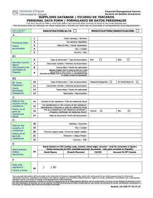 Formulario de Datos Personales de la Universidad de Alicante