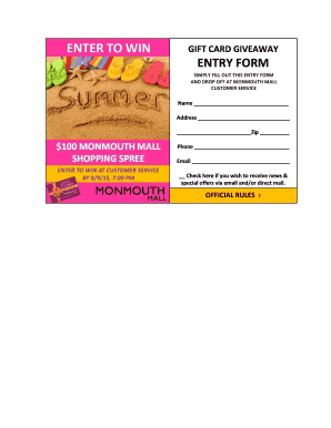 Gift Card Giveaway Entry Form