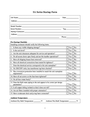 SA Series Startup Form