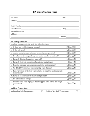 LZ Series Startup Form