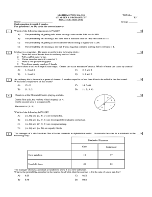 Mathematics 306-326 Probability Practice Test